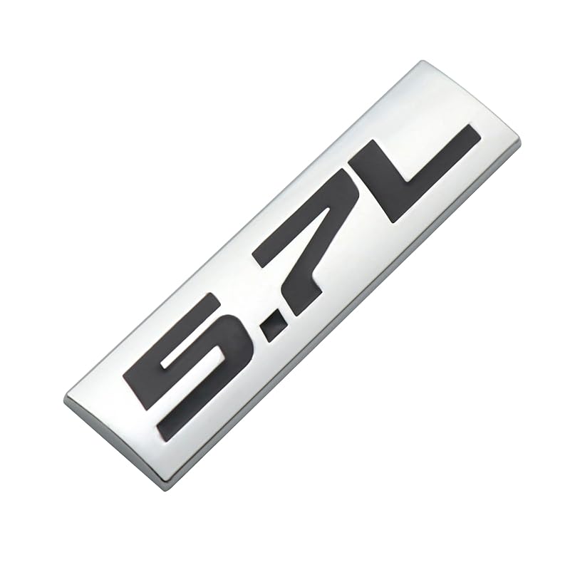 Image of 2Pc 5.7L Emblem Badge Letter 3D Metal Nameplate Sticker for Hood Door Trunk (Silver Black)