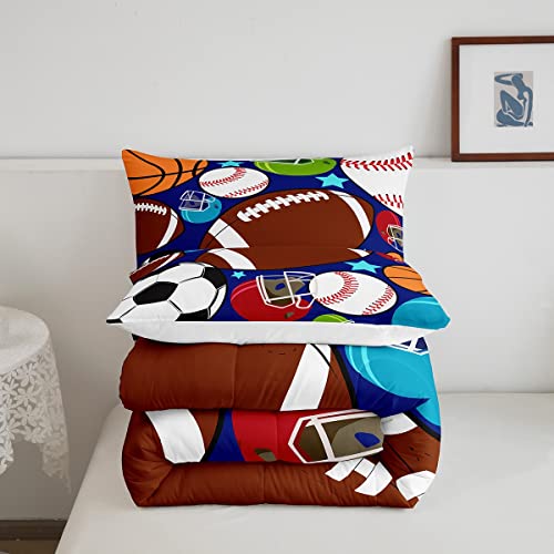 Jejeloiu Kids Sports Comforter Set Football Basketball Tennis Baseball Bedding Boys Teens Sports Comforter With 1 Pillowcase thumb #4