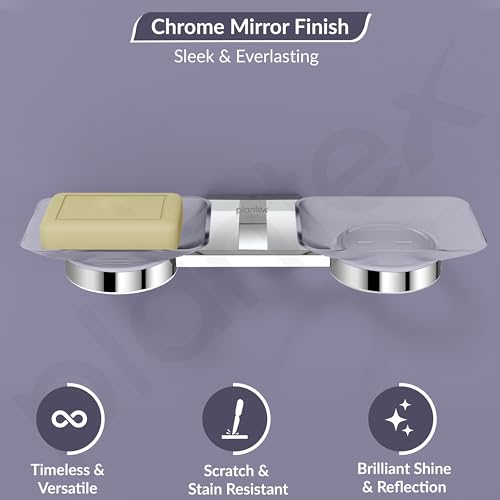 Image of Plantex 304 Grade Stainless Steel Square Dual Soap Holder for Bathroom /Wall Mounted Soap Holder /Bathroom Accessories - Benz (Chrome)