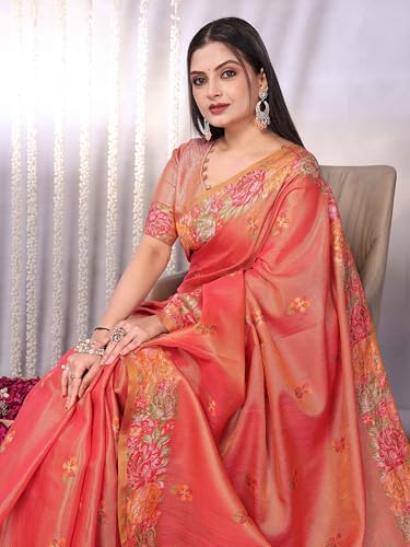 Image of SWORNOF Gold-Toned Woven Design Silk Zari Tissue Saree | Saree for Women | Soft and Skin Friendly