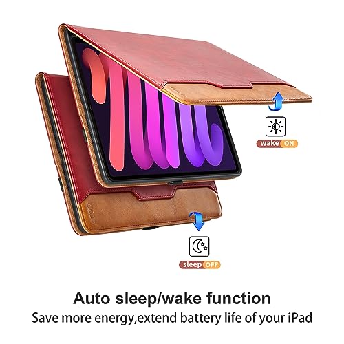 Cover iPad Mini 7/6 Anti-Rayures Rouge Solution Durable avec Support et Porte-Documents