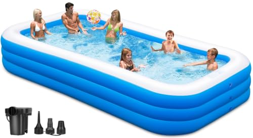 Inflatable Swimming Pool, 130" x 72" x 22" Oversized Thickened Blow Up Pool with Pump, Swimming Pools for Adults, Family, Backyard, Lawn, Garden, Summer Water Party