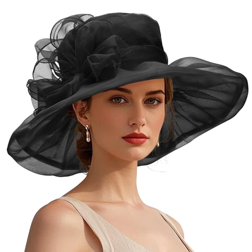 Zando Ken-Tucky Derby Hats for Women 2026 Elegant Tea Party Organza Victorian Church Wedding Hat Black Fascinators Hats One Size