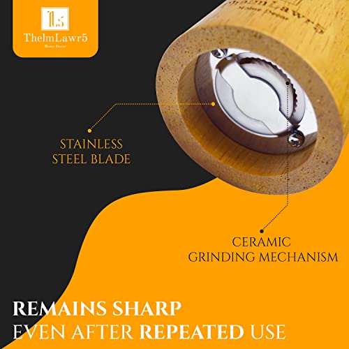 Thelmlawr5 Wood Salt And Pepper Grinder Set - (Pack Of 2) - Premium Wood Salt And Pepper Shakers - Incl. Wood Spoon, Wooden Tray & Cleaning Brush #TOP2