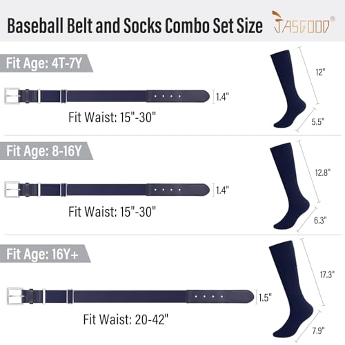 Image of Baseball Socks and Belt for Youth Adult Softball Socks Combo Elastic Waist Belt for Men Kids Boys Girls Women JASGOOD