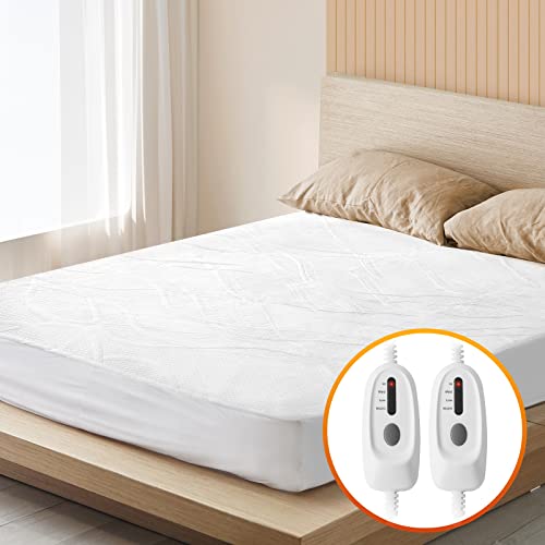 Electric Heated Mattress Pad Queen Size (80" L X 60" W) - Dual Controllers, 100% Polyester Skin-Friendly Soft Bed Warmer With 4 Heat Settings 10 Hours Auto Off #TOP17