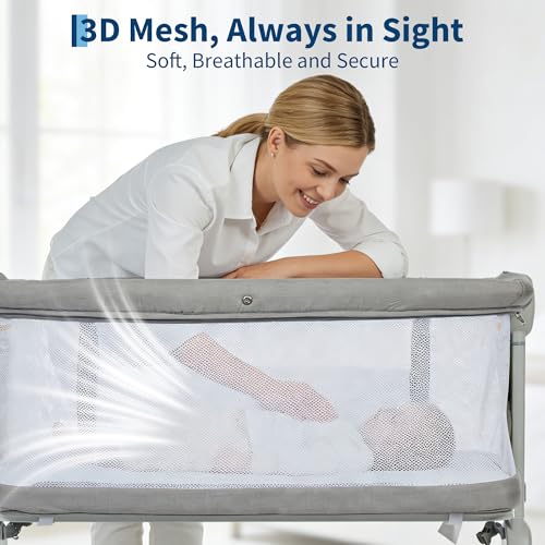 Baby Bassinet, 3-in-1 Portable Bedside Sleeper for Newborn All Mesh Sides Breathable with 6 Height Adjustments, 1-7° Anti-Reflux Incline, Detachable Mosquito Net, Storage Basket & 360° Lockable Wheels by MilleLoom - Image 6