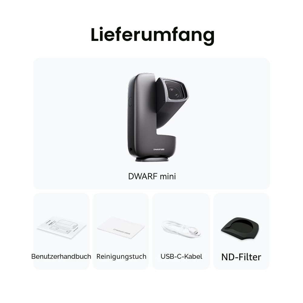 DWARFLAB Dwarf Mini Smart Teleskop - 840g (1,85 lbs) Ultra-Tragbares Astronomisches Teleskop für Astrofotografie mit Integrierten Filtern, Auto GOTO, AZ/EQ-Modus und Cloud-Verarbeitung