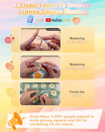 Image of Coopay Crochet Kit for Beginners, Easy Granny Square Crochet Blanket Kit | Crochet Kit W /Video Tutorial & Digital Instructions, All Accessories Included, Easy Knitting to Create Granny Square Blanket