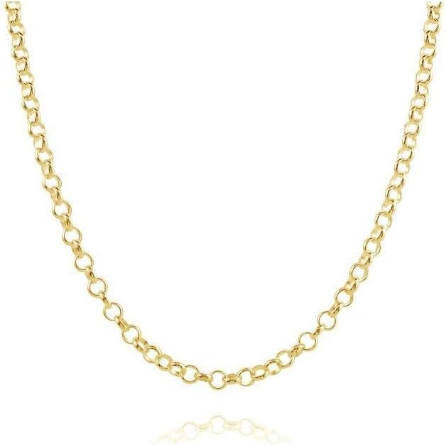 Blue Apple Co. 3MM Yellow Tone Rolo Chain .925 Solid Sterling Silver Available In 16"- 20" Inches