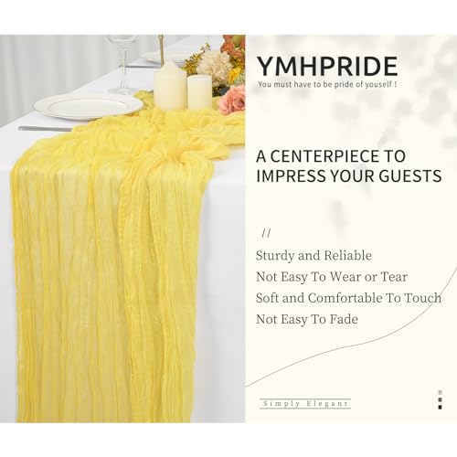 YMHPRIDE 2 Packs Cheesecloth Table Runner Baby Yellow, 90x300cm Light Yellow Rustic Gauze Fabric Boho Table Runner, Cheesecloth Wedding Table Decor for Wedding Party Bridal Shower Table Decorations - Cosy Home Interiors YMHPRIDE 2 Packs Cheesecloth Table Runner Baby Yellow, 90x300cm Light Yellow Rustic Gauze Fabric Boho Table Runner, Cheesecloth Wedding Table Decor for Wedding Party Bridal Shower Table Decorations - Image 5