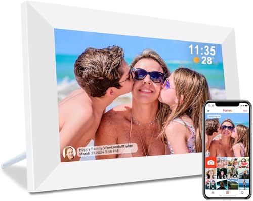 Frameo 10,1 Zoll Digitaler Bilderrahmen, Elektronischer Fotorahmen, WLAN-Digitaler Photo Frame, 32 GB Speicher, 1280x800 IPS-Display, Automatische Drehung, Wandmontierbar, Fotos/Videos teilen(Weiß)