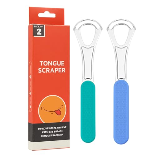 Stainless Steel Tongue Scraper for Adults, Double-Layer Tongue Cleaner for Bad Breath, Silicone Handle, Wide-Head Design, Dental Kit Oral Care Tools, Scrappers Tool (2 PCS)