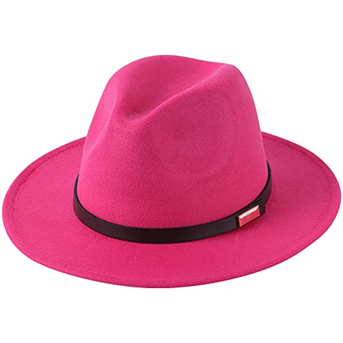 Lanzom Damen Panamahut mit breiter Krempe, Retro-Stil, Grtelschnalle, Wolle, Fedorahut, passend fr Gre 39,5-40,5