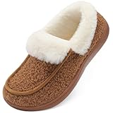 BARERUN Womens House Shoes Warm Faux Fur Collar Slipper Boots for Women Wide Toe Ladies Slippers Moccasin Winter Shoes Camping Slippers with Non Slip Rubber Sole Indoor/Outdoor Brown 8.5 Wide