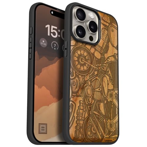 Coque Bois iPhone 15 Pro Max Case Magnétique Antichoc Cerise Carveit