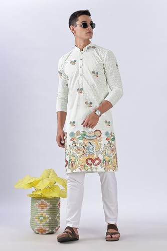 Image of BE ACTIVE Men's Cotton | Regular Fit Casual Mandarin Collar | Long Length Full Sleeves | Embroidered Indian Kurta