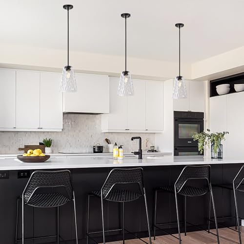 Edvivi Matte Black Pendant Light, 8 in. 1-Light Mini Hanging Light Fixture with Hammered Glass Shade, Adjustable Ceiling Light Fixture for Kitchen Island Living Room by Edvivi - Used condition - Image 5