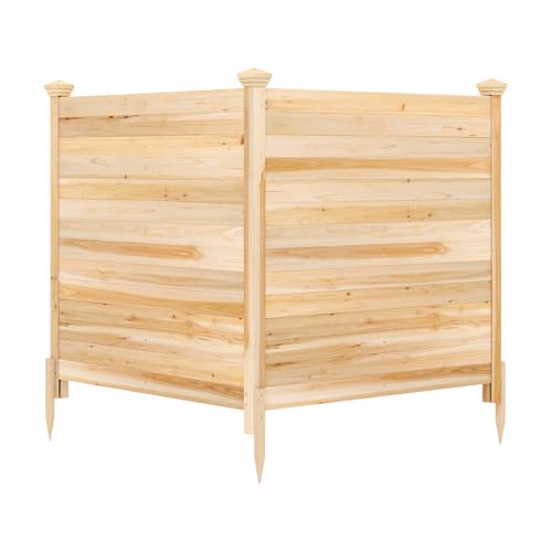 GYMAX Panneau de Clôtur 2 Panneaux, 119 x 119 cm, Clôture Cache-Poubelle en Bois avec 3 Piquets, Brise Vue Extérieur pour Climatiseur, Poubelle, Équipement Piscine, Finition Personnalisable (Naturel)