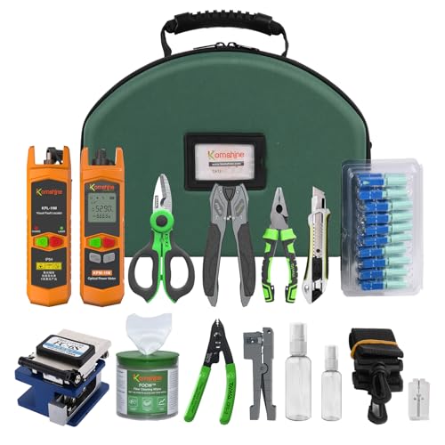 Komshine KFH Series FTTH Toolkit W/Fiber Optic Power Meter, Fiber Visual Locator, Cale Cleaver All kinds of Fiber Strippers With extra SC/PC Faster Connector, Fixed Length Stripper(KFH-63D)