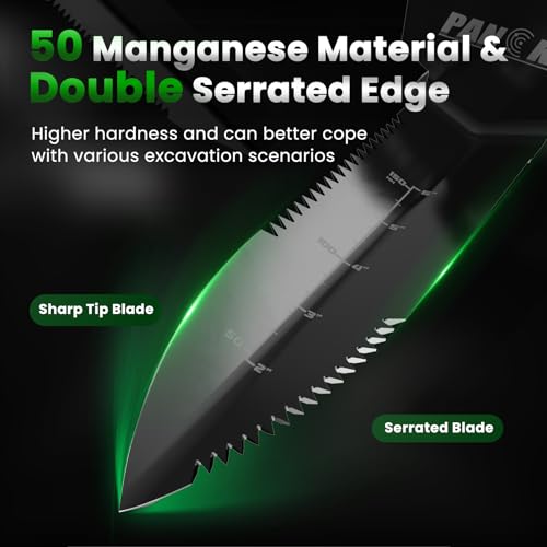 PANCKY Metal Detector Shovel with Extended Handle & Carrying Sheath, Heavy Duty Double Serrated Edge Metal Detecting Digging Tool, Digger Trowel for Metal Detecting, Gardening, Camping, Black - Thumbnail 3