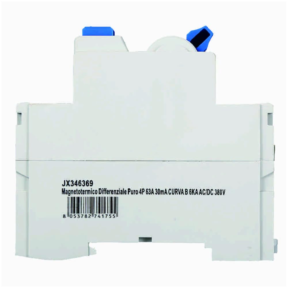 Interruttore magnetotermico differenziale puro 4P, 4 moduli, 380V AC/DC, 63A, 30mA, 6KA, curva B - Ettroit JX346369