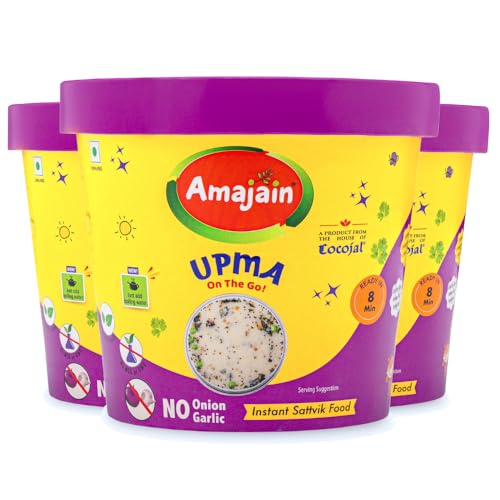 Image of Amajain Instant Sattvik Healthy Upma, Ready-to-Eat, No Added Preservatives, No Added Flavours, Jain-Friendly, 70g (Pack of 3)