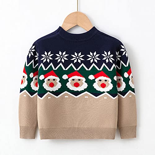 EnJoCho Toddler Boys Girls Christmas Santa Prints Sweater Long Sleeve Warm Knitted (Navy, 4-5 Years)2