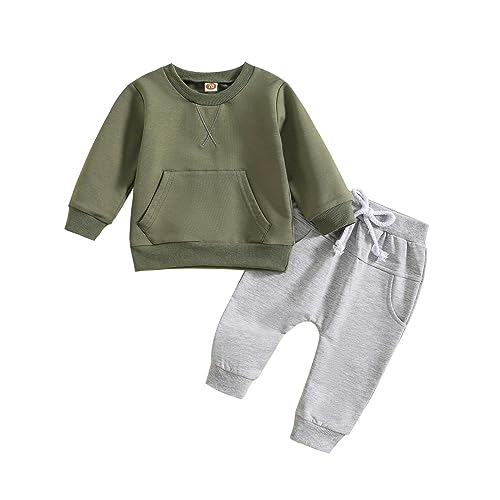 Toddler Baby Boy Outfits Solid Color Long Sleeve Crewneck Sweatshirt Top Casual Pants Set 2Pcs Fall Winter Clothes