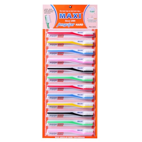 Image of MAXI Angular Hard Toothbrush | Helps Improve Gum Health | Deep Plaque & Stain Removal | Manual Hard Bristles Tooth Brush | Multicolor Pack of 12