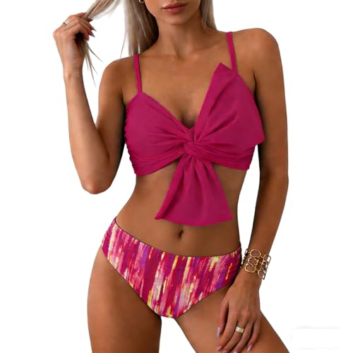 Tankini 2 pièces imprimé floral rose taille L avec joli nœud