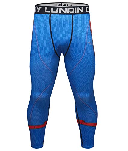Calça legging masculina Red Plume elástica de compressão para impressão de líder esportivo, Azul, X-