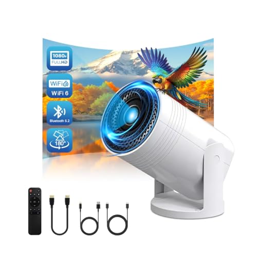 Image of Geylnxng Wireless Mini Projector with WIFI 6 and Bluetooth, 4K 1080P Support Portable Projector 180° Rotatable. 17"-130" Screen Video Projector. Compatible for Smartphone, Laptop, PC(Q6 mate)