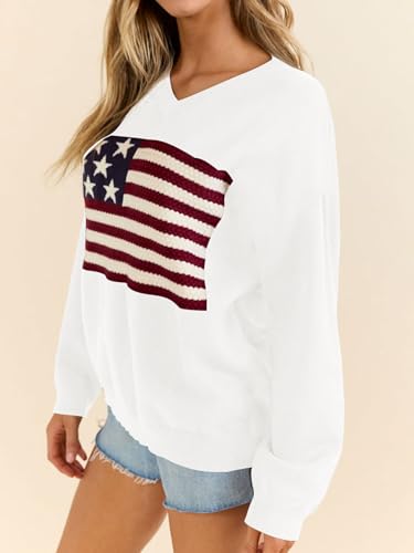 Image of Dressmine Womens American Flag Knit Sweater Crew Neck Long Sleeve Pullover