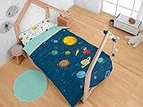 ESTELIA - Dúo de Funda nórdica Space - Cama de 105 (2 Piezas) - Impresión Digital - 50% algodón-50% poliéster - 144 Hilos - Planetas del Sistema Solar - Diseño del Espacio