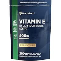Vitamin E Kapseln Hochdosiert 400 IE bioaktives pro Kapseln | aus D-Alpha-Tocopherol | 200 Softgel Kapseln | von Horbaach