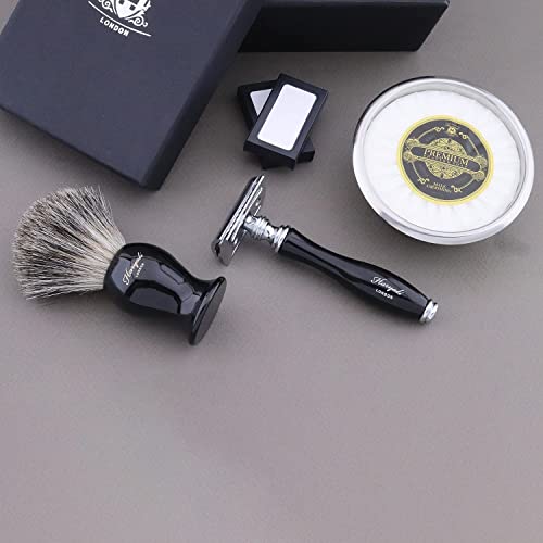 Rasoir de sécurité et blaireau noir coffret cadeau 4 pièces - 6