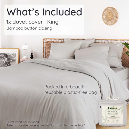 Bambaw Bamboo Duvet Cover King Size, 240x220 cm, Anti Allergy Duvet Cover, 100% Bamboo Bedding King Size, Breathable & Cooling Bed Sheets for Summer, Antibacterial, Soft Luxury Bedding (Grey) - Image 2