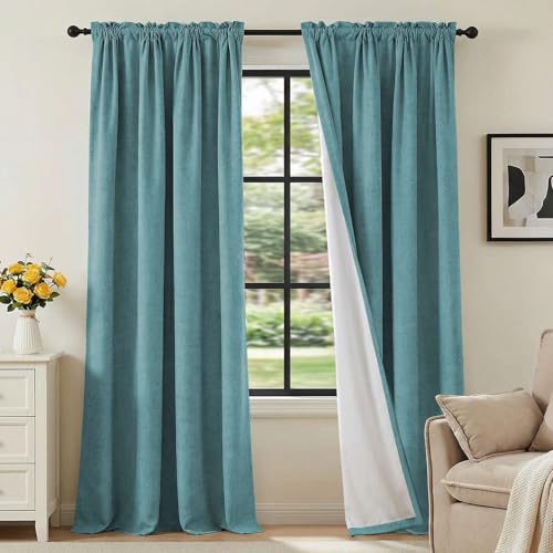 H.VERSAILTEX Linen Look 100% Blackout Curtains 84 Inches Long for Bedroom Full Light Blocking Rod Pocket Linen Textured Thick Window Curtain Drapes with White Backing, Teal, 2 Panels by H.VERSAILTEX - Used condition - US$15.17