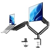 MOUNTUP Monitor and Laptop Mount Holds 3.3-17.6lbs, Adjustable Gas Spring Arms Mount Fits 13 to 17 inch Laptop Arm Mount and up to 32 inch Monitor Arm Desk Mount with VESA 75x75/100x100