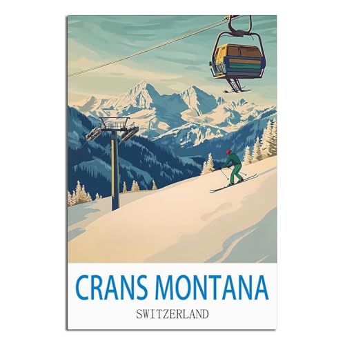 Affiche Crans Montana Suisse vintage 60x90 cm pour déco salon