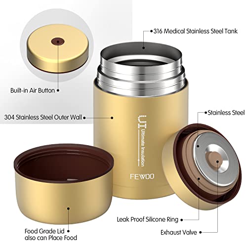 Thermo-Lunchbox Fewoo Edelstahl-Dose isoliert 800 ml BPA-frei