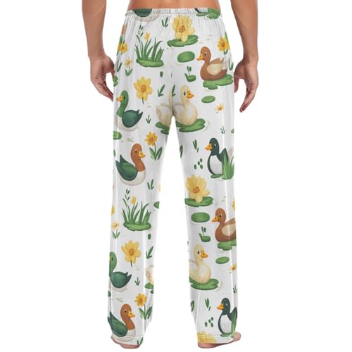 Pigsaly Pajama Pants Duck Flowers Wildlife Animal Men's Pajama Bottoms Lounge Sleepwear PJs Sleep Pants S2