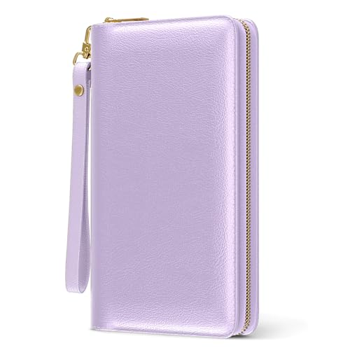 Image of Nipichsha Womens Wallet, RFID Wristlet Wallet for Women, Cute Ladies Purse, Large Credit Card Clutch Purse, Leather Card Holder Wallets with Zipper & Phone Holder, Purple