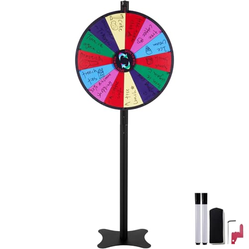 Happybuy 24-Inch Spinning Prize Wheel, 14 Slots with Dry Erase and 2 Markers, Tabletop or Floor Standing for Party, Trade Show, Carnival