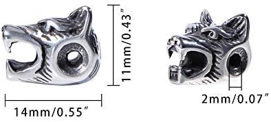 UNICRAFTALE 10pcs Wolf Loose Bead 2mm Hole Stainless Steel Tibetan Beads14mm Antique Silver Spacer Beads Metal Bead Animal Head European Bead for Necklace Bracelet DIY Making - Image 3