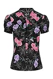 Hell Bunny Eloise Bluse Pussy Schleife Spinnennetz Floral Gothic Alternative Sommer süß, Schwarz, XXL