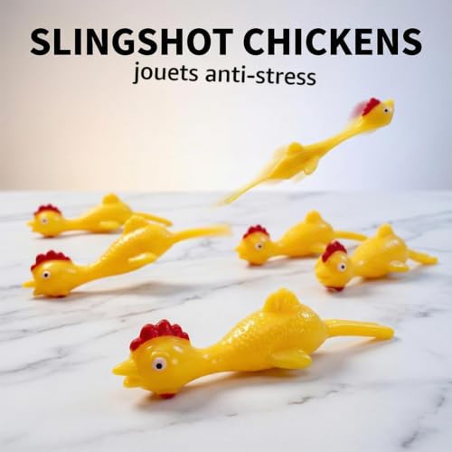 YAZWUR 10 Pièces Jouets Catapulte Poulet en Caoutchouc Élastique - Poulet Volant Étirable et Rigolo pour Doigts, Gadgets Fantaisie pour Enfants et Fêtes – vue 6