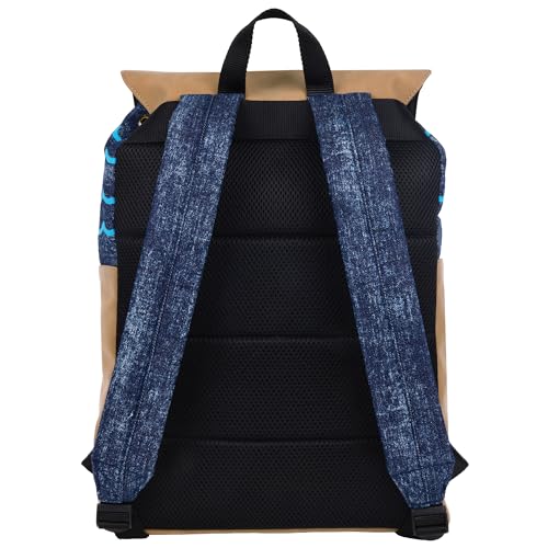 Concept One SpongeBob SquarePants Denim Backpack, Cartoon Bag with Flap, Adjustable Shoulder Straps, Embroidered Character Patches, Blue and Yellow4