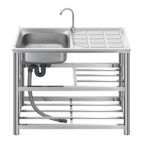 AKEMI LIVING 流し台 簡易式 ステンレス製 蛇口水栓付き 作業台付 シンク 水切り 屋外 キッチン用流し台 コンパクト 工具不要 ガーデンシンク 工場 アウトドア 農園